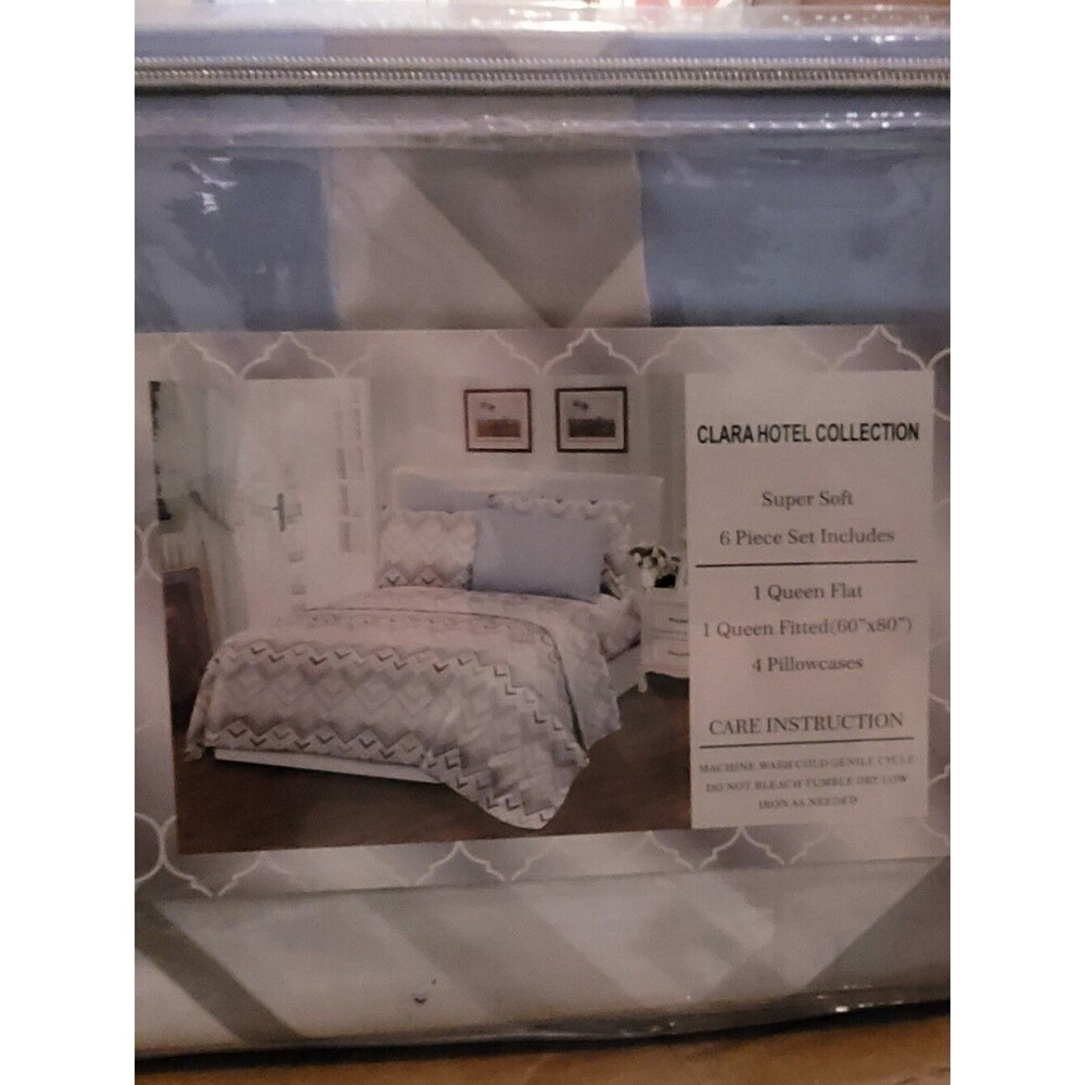Hotel Collection Clara Light Gray Geometric 6-Piece Bedding Set